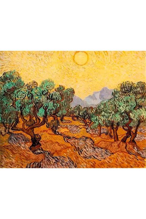 Olive Trees With Yellow Sky And Sun - Vincent van Gogh (1889)