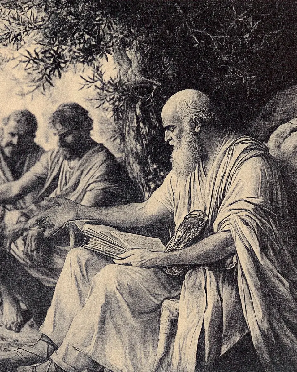 Hippocrates studying olive trees properties