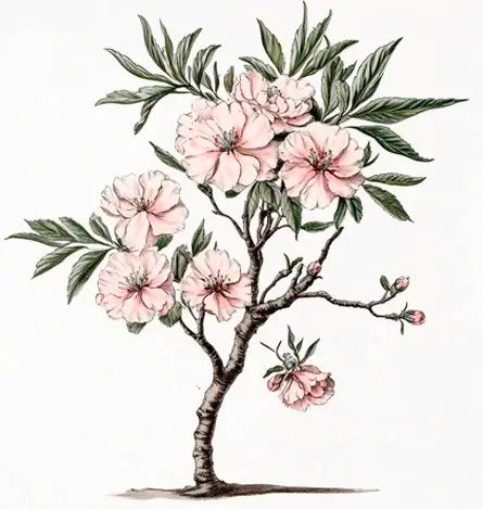 botanical illustration of an Kanzan Cherry Tree
