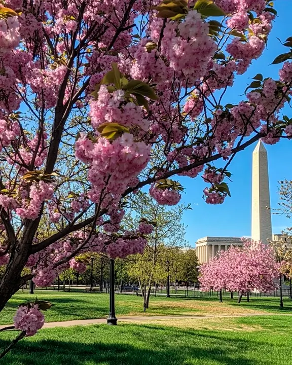 kanzan cherry trees in Washington Memorial Park