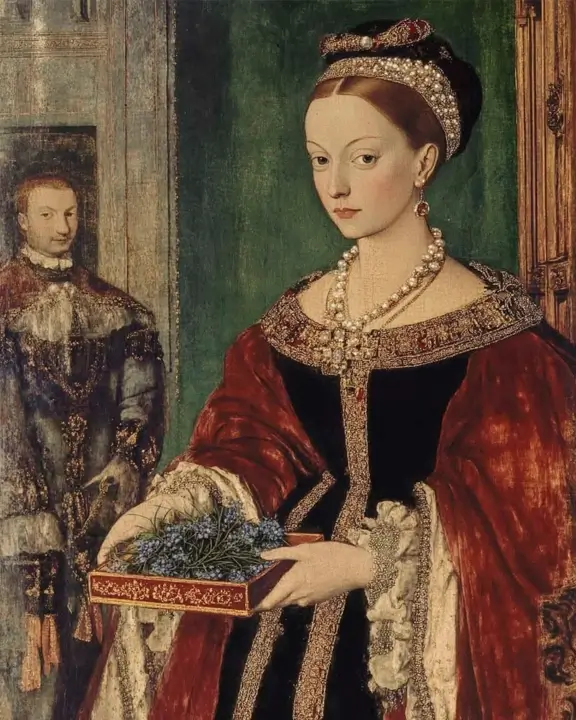 portrait of catherine parr with borage plants