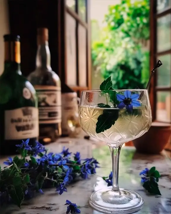 cocktail using borage flowers