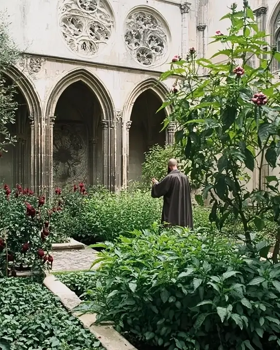 monastery gardens full of ornamental pepper plants