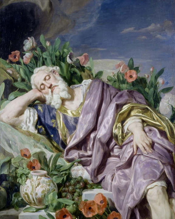 Morpheus sleeping surrounded by poppies