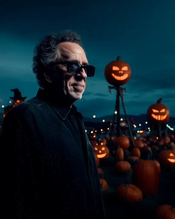 tim burton portrait with pumpkins